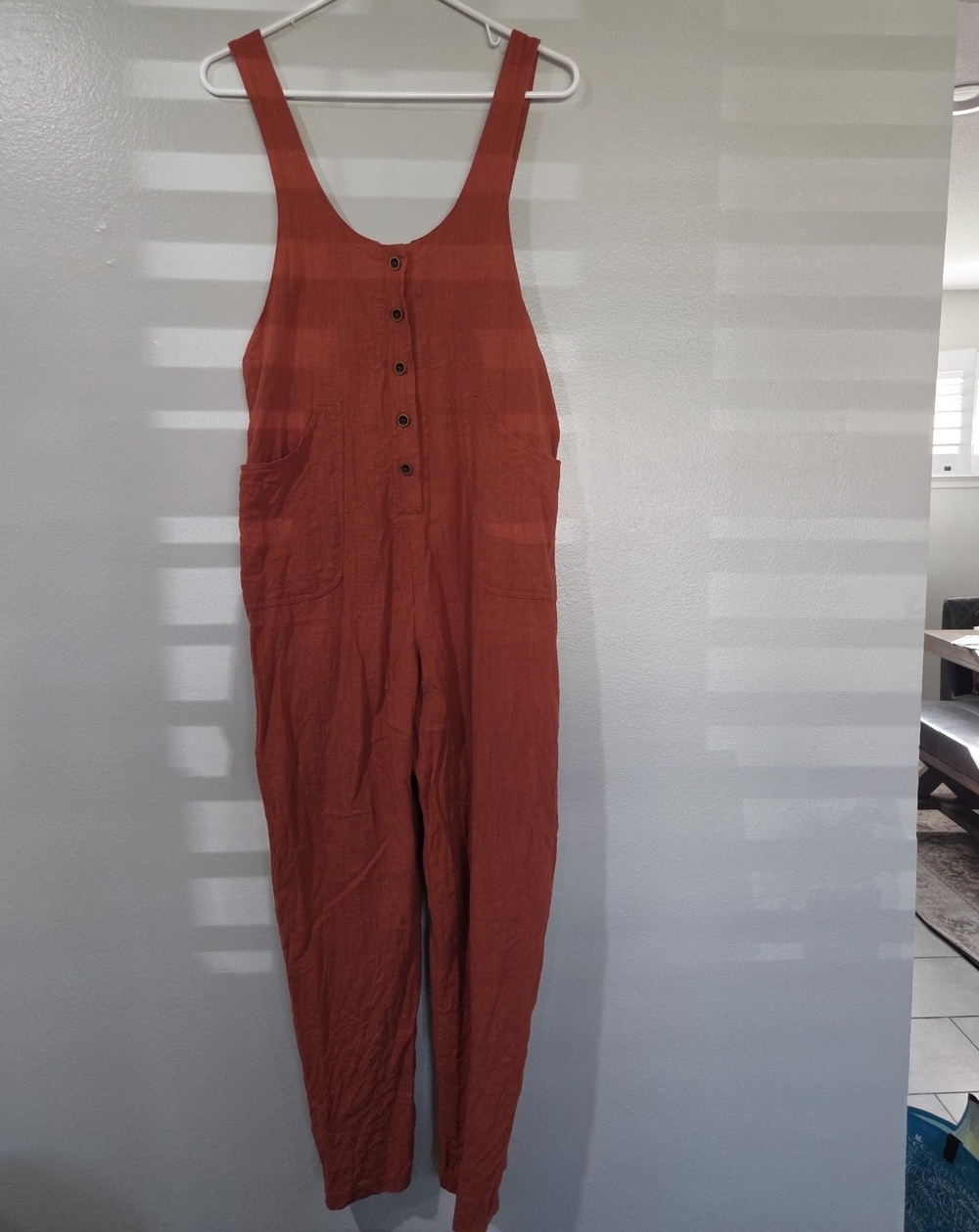 Women's Rust-Red Sleeveless Button-Front Jumpsuit